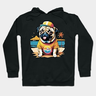 Cute Pug on Beach Vacation Hoodie